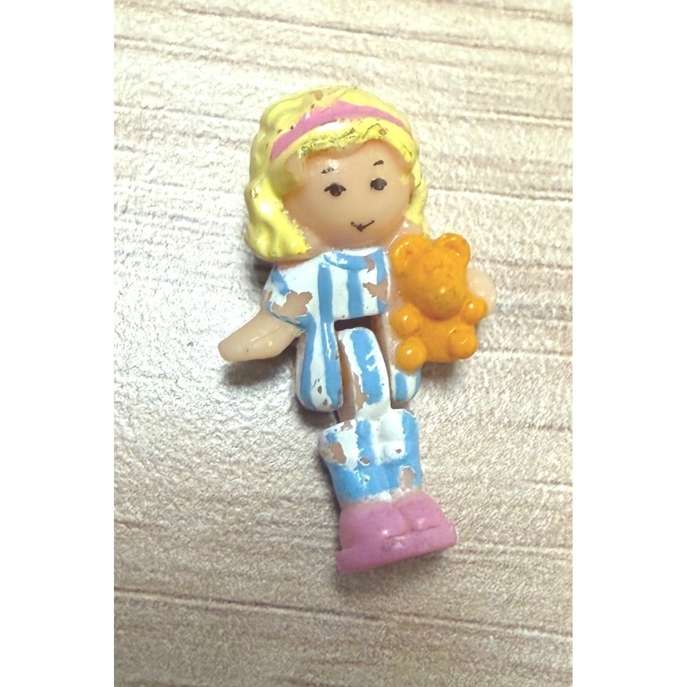 Vintage 1993 Polly Pocket Bluebird Toys Pajama Girl with Teddy Bear Miniature